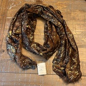 Patricia Nash Metallic Bark Leaves Scarf NWT